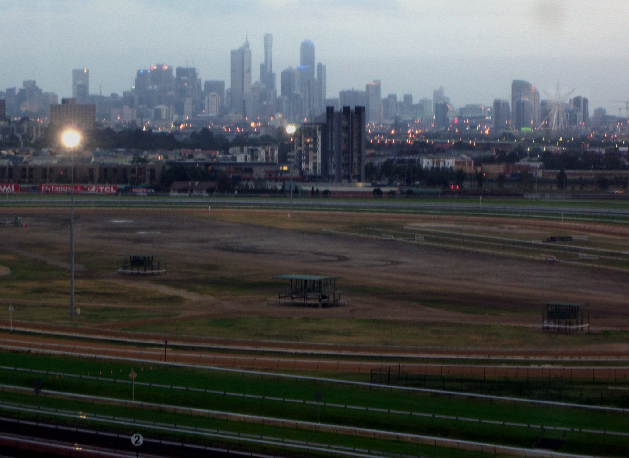 Flemington Racecourse with the Melbourne skyline in the background