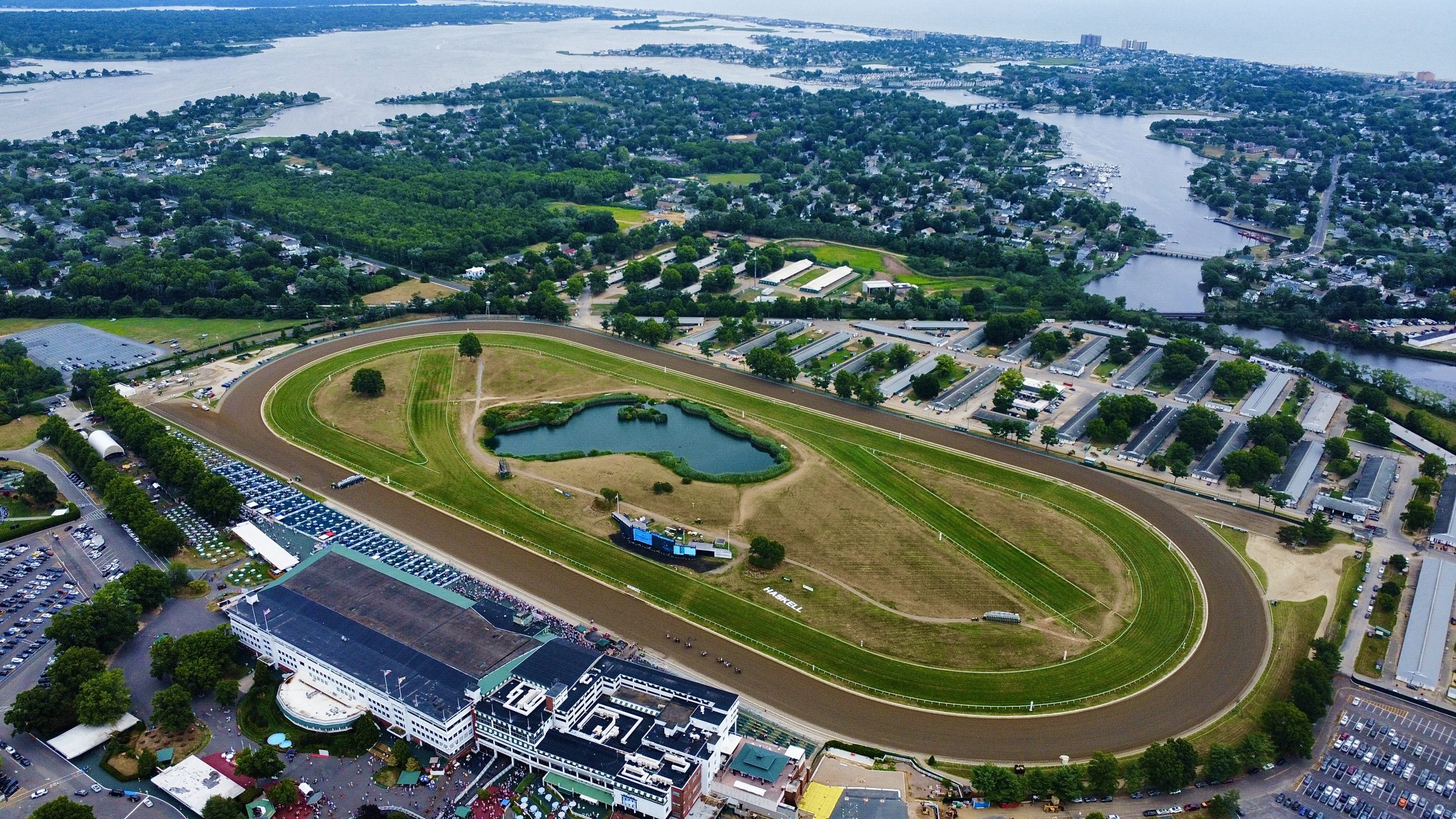 Aerial view of Monmouth Park Racetrack in Oceanport, New Jersey